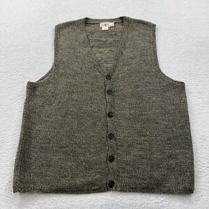 Vintage J Crew Mens L Textured Knit V Neck Button Front Vest Sweater 100 Wool